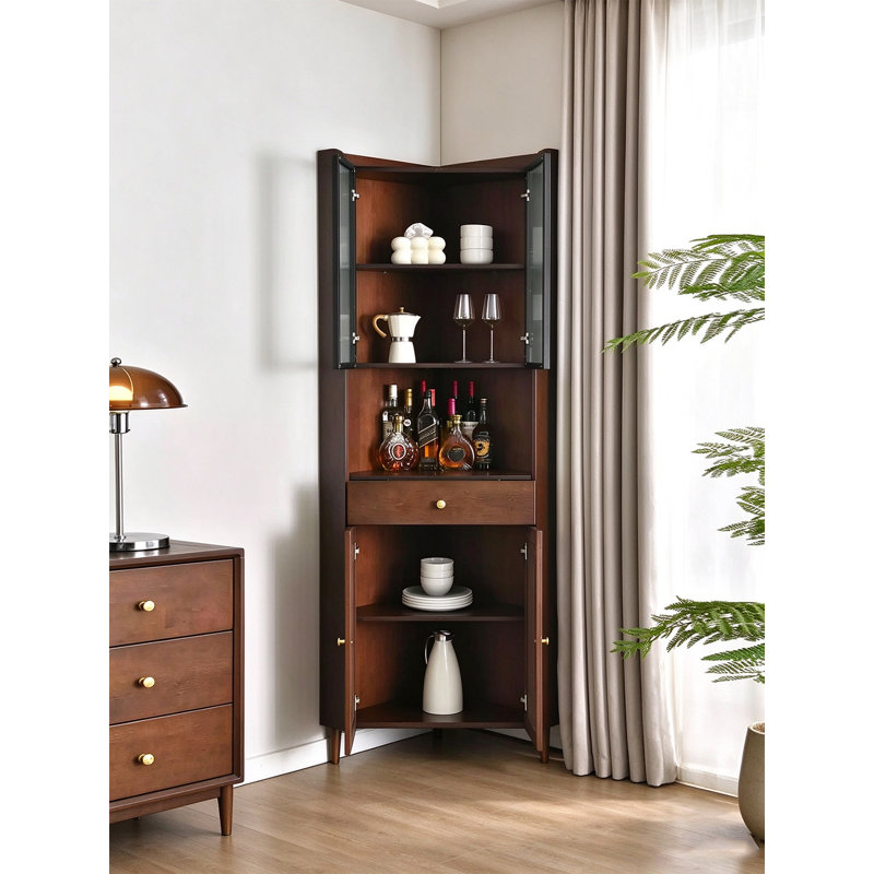 Tall Corner Curio Cabinet with Fluted Glass Doors