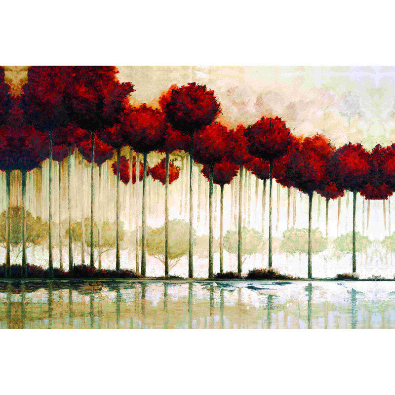 Red Lollipop Trees - peinture sur toile tendue, H 8 po x l 12 po