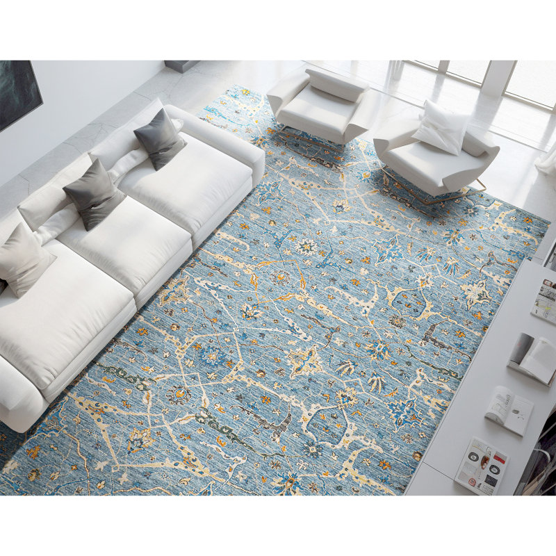 High-Quality Hand-Knotted Blue Area Rug, Rectangle 5' x 8'