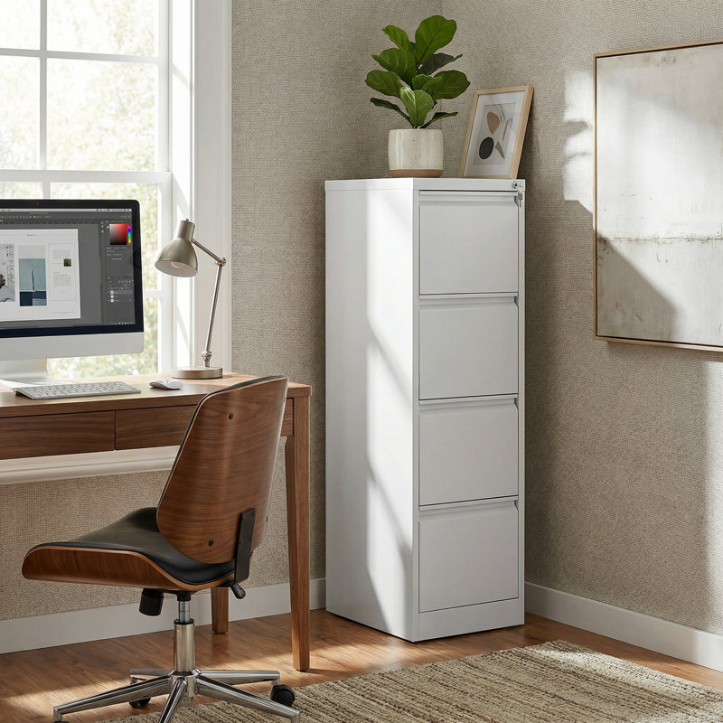 4-Drawer Vertical File Cabinet with Lock, Metal Storage Organizer for Home Office, Fits Letter A4 and Legal Size Files, White