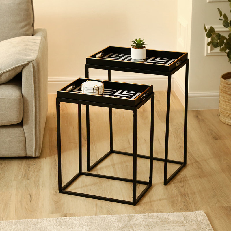 Avron Metal Nesting Table for Living Room Furniture, Modern Nest of End Table, Side Tables with Glass Top
