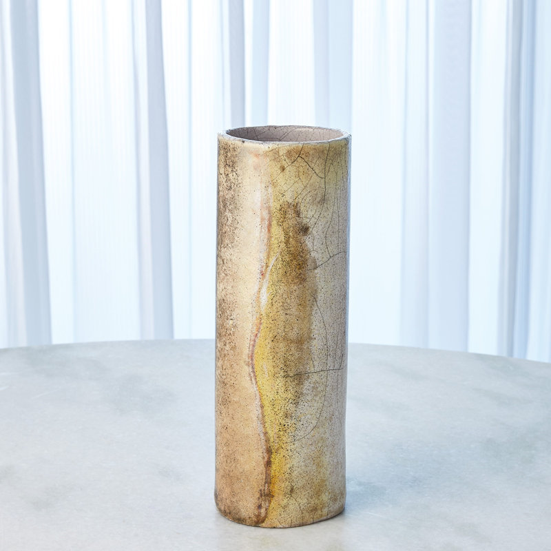 Golden Raku Vase, 13.5" H x 4.5" W x 4.5" D