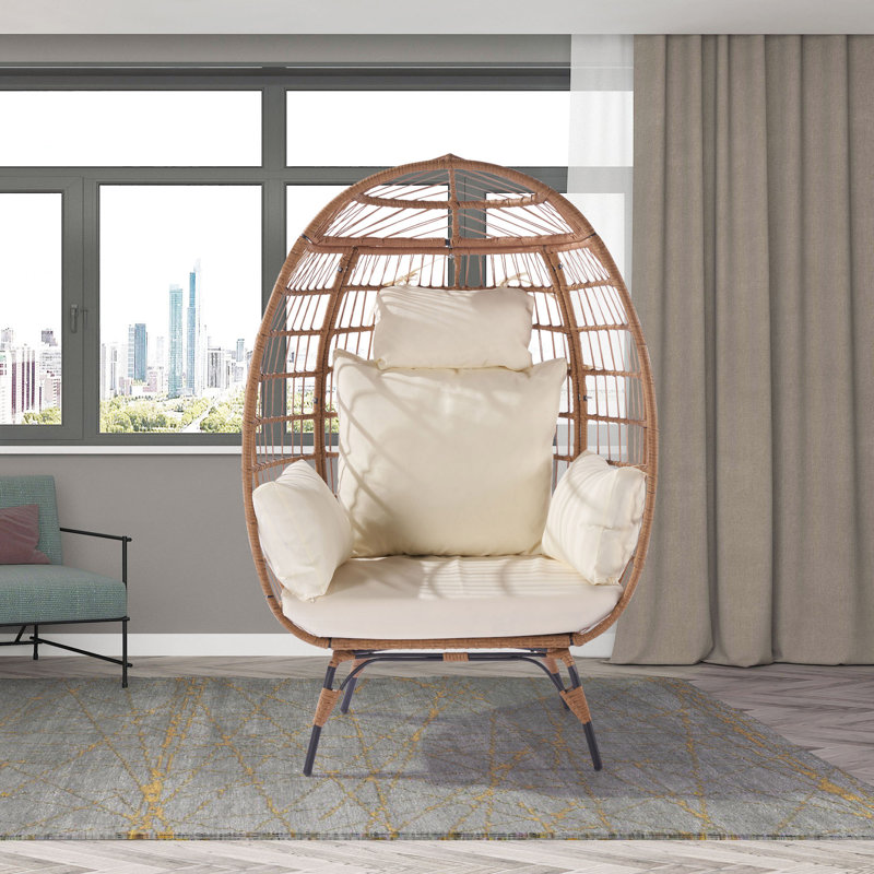 Wicker Egg Chair, Oversized Indoor Outdoor Lounger, Beige