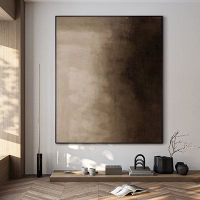 Extra Large Wall Art Fabric Print - Neutral Brown Vertical Gradient Abstract Artwork Decor for Living Room or Bedroom - "Frame Assembly Required (Unfinished Frame)"