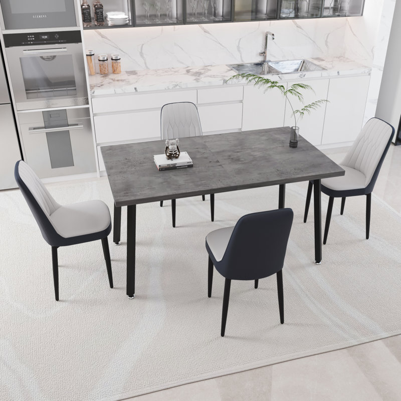 Table de salle à manger extensible rectangulaire avec 4 chaises rembourrées en tissu polyuréthane