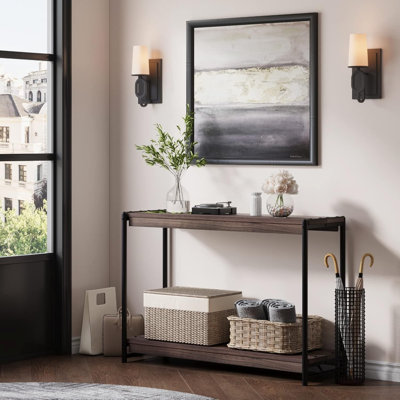 Console Farmhouse, table de vestibule, canapé à 2 niveaux de style lattes avec tablette, consoles pour vestibule, salon, couloir, vestibule