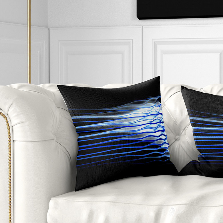 Vagues fractales bleu foncé - coussin abstrait imprimé, 16 po x 16 po, Coussin décoratif