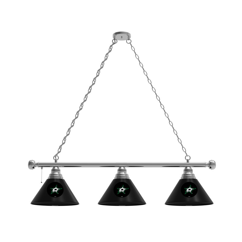 3 - Light Pool Table Lights Pendant, Chrome, Dallas Stars