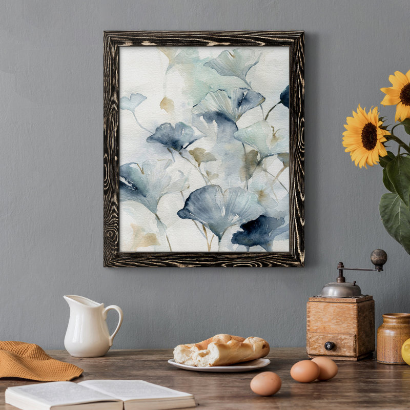 Indigo Ginkgo II - Cadre photo, reproduction d'art sur toile, Noir, H 37,5 po x l 27,5 po x P 1,5 po