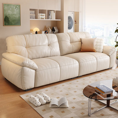 White Genuine Leather Standard Sofa cushion Loveseat