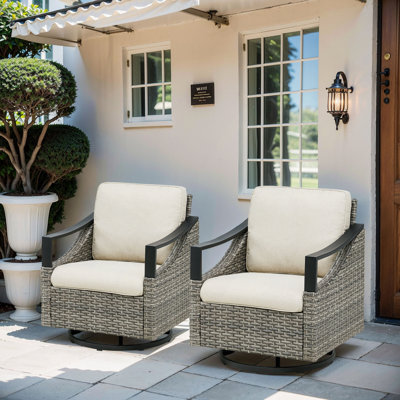 Ensemble de 2 chaises berçantes d'extérieur pivotantes pour l'extérieur, avec coussins d'extérieur et de patio