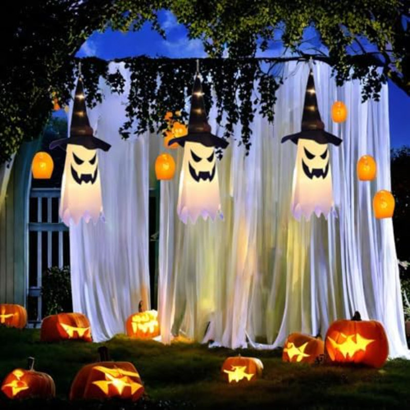 31,5 "(3Pcs) Halloween Décorations Extérieures Intérieures Fantômes Suspendus Chapeau, Chapeau de Sorcière Lumineux Halloween