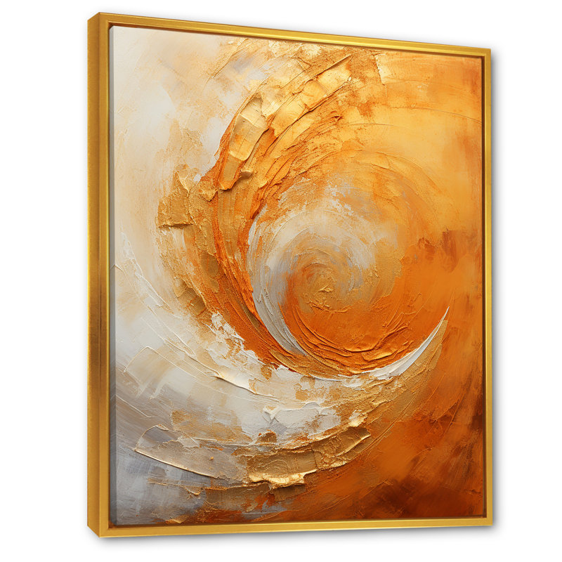 «Gold Orange Desert Mirage Spiral II - Abstract Spirals», art mural sur toile, Cadre flottant doré