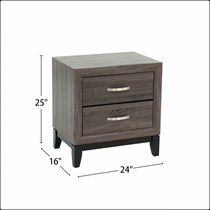 Table de chevet en bois à deux tons avec 2 tiroirs, décorations en aluminium et finition grise élégante pour les chambres à coucher modernes