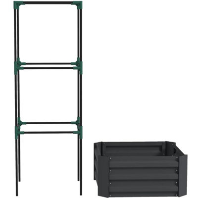 Lit de jardin surélevé, lit de jardin, jardinière galvanisée avec cage pour vignes grimpantes