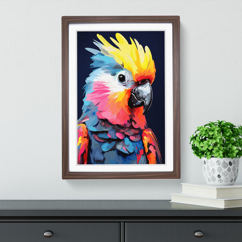 Cockatoo Pop No.4 1 Piece Single Picture Frame Wall Art, 34cm H x 25cm W x 2cm D, Walnut Framed