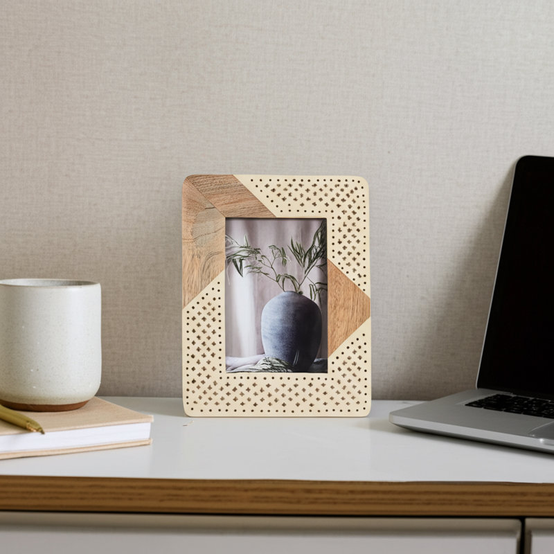 Woven Photo Frame - Contemporary Ivory and Natural Brown Wood and Resin Decorative Picture Frame for Home or Office Photo Display - Photo Gift Idea.