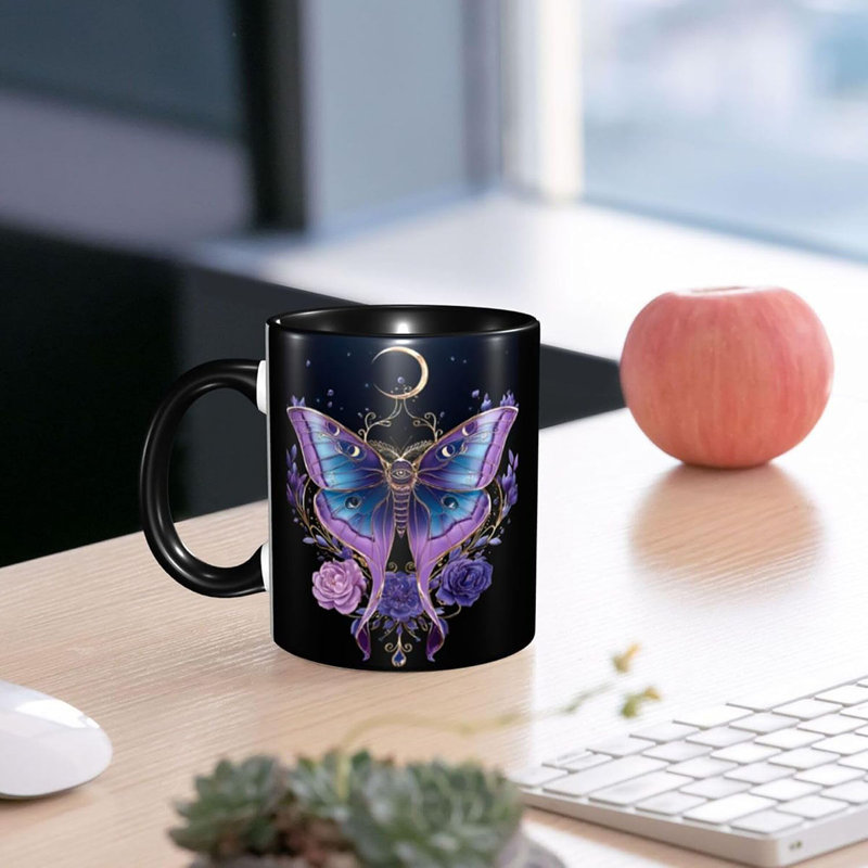 Moth Coffee Mug for Women Ceramic Tea Cup with Handle 11oz