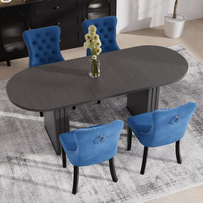 Ensemble de table de salle à manger en bois Farmhouse, table de salle à manger extensible rectangulaire avec chaise de salle à manger en velours touffeté