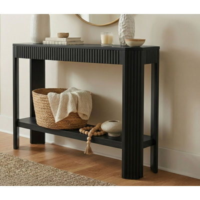 Console cannelée en bois massif de 36 pouces avec tablette de rangement, noir