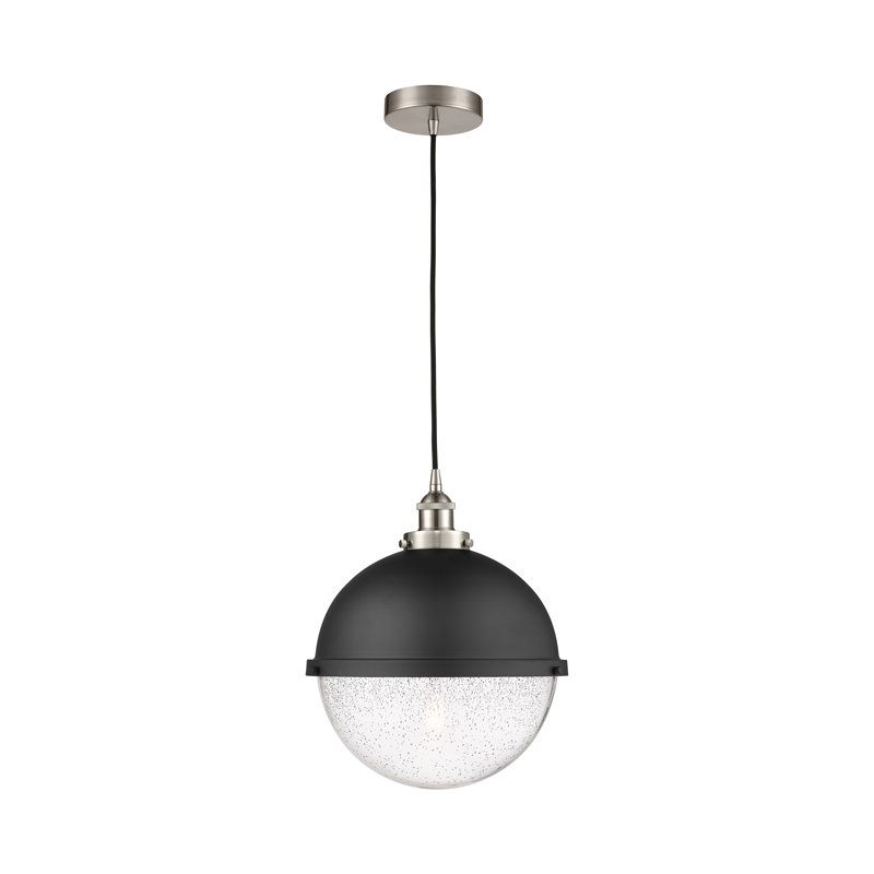 Luminaire suspendu simple à 1 lumière Laklyn, H 16,5 po x l 13 po x P 13 po, Bullé, Nickel satiné
