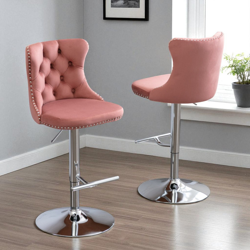 Tabouret de bar pivotant à hauteur réglable Zager, Argent, Rose, 2
