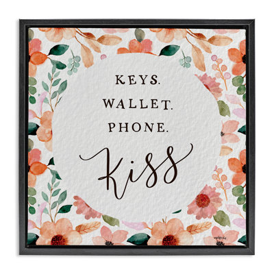 Keys Wallet Phone Kiss Framed Floater Canvas Wall Art by Imperfect Dust