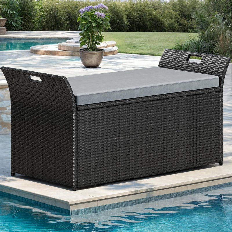 Banc de rangement extérieur en osier de 90 gallons Guistino, Gris