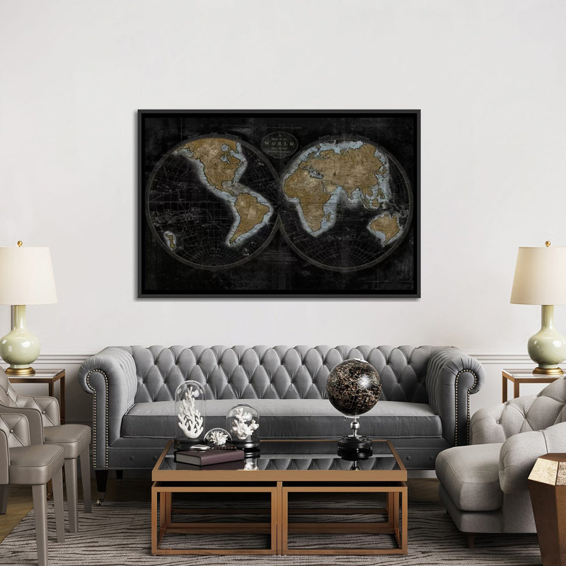 «The World in Gold», reproduction d'impression sur toile tendue, H 40 po x l 60 po x P 1,5 po, Toile avec cadre noir