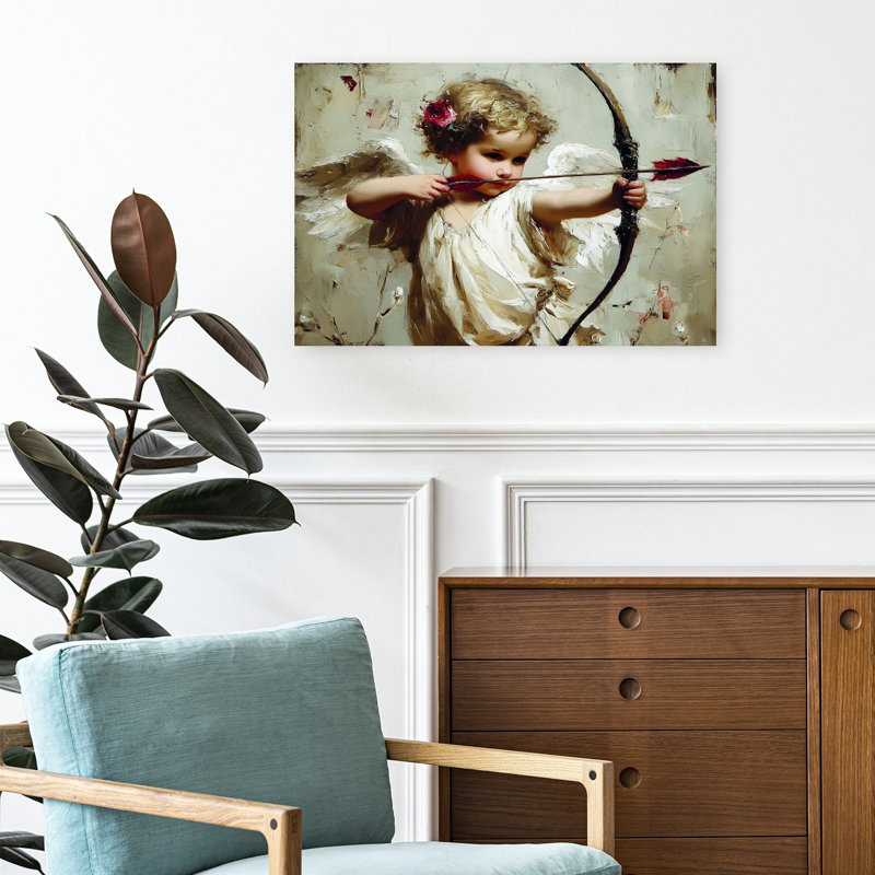 Art mural abstrait rétro de Cupidon, 16" H x 24" W