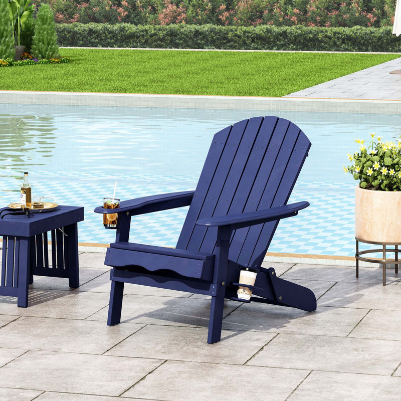 Chaise Adirondach pliante rustique d'extérieur avec porte-gobelets Woodern, Bleu