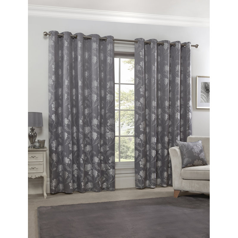 Blossom Eyelet Room Darkening Curtains, Silver, 168 W x 228 D cm
