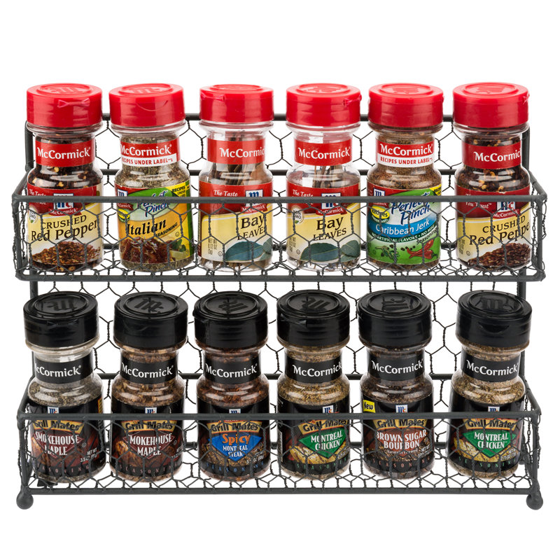 12 Jar 2 Tier Wall Metal Wire Spice Rack, Grey