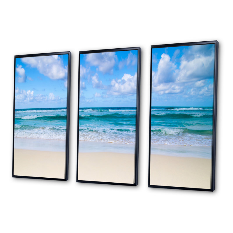 Serene Blue Tropical Beach - Photographie flottante sur toile, 3 pièces, Noir, noir, noir, noir, H 28 po x l 36 po