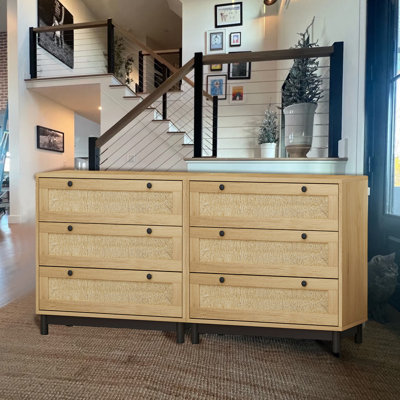 Accent Wooden Rope Woven Cabinet Dresser ,Set of 2 3-Drawers Storage Cabinet by Bay Isle Home