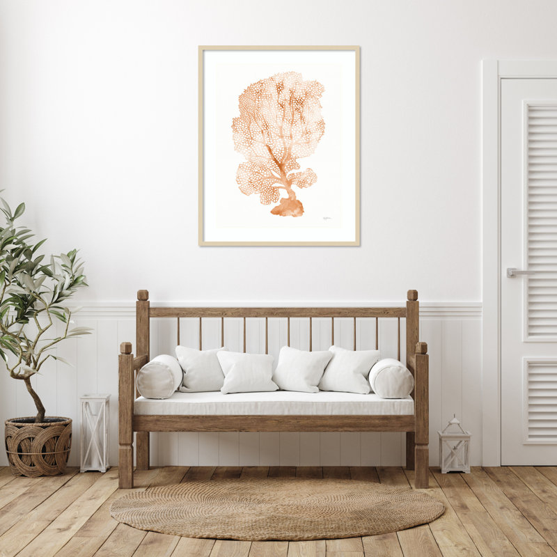 «Shibori Coral II Peach» par Mary Urban, impression sur bois encadrée, H 41 po x l 33 po