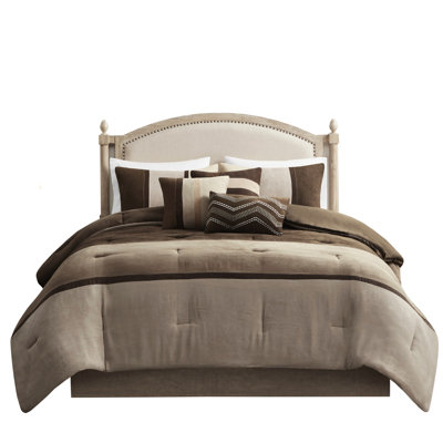 7 Piece Faux Suede Bedding - Queen, Brown, Elegant Design Queen Comforter Brown Suede, Warm Moments