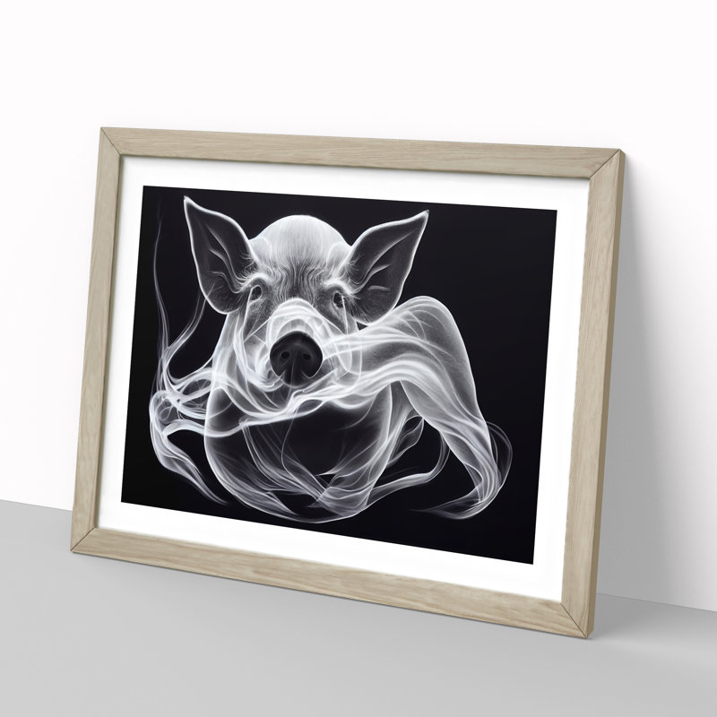 Smokey Pig - Framed Print, 46cm H x 64cm W x 2cm D, Oak
