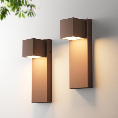 2 Pack 13" Modern Outdoor Led Wall Light,16W 3000K 1200Lumen Porch & Patio Hardwired Wall Mount Wall Sconces,Exterior IP65 Waterproof Aluminum Wall Lamp for Front Door Garage Garden(Rust)