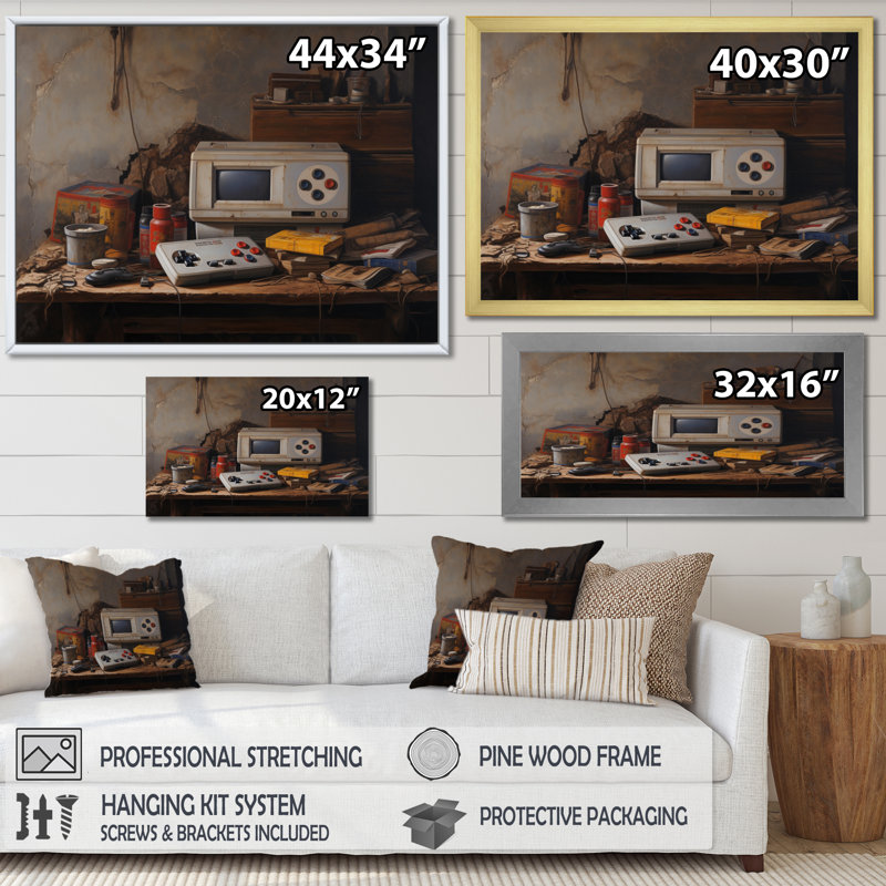 «Retro Video Game Retro Remembrance I», reproduction d'art sur toile, H 34 po x l 44 po x P 1,5 po, Cadre flottant noir