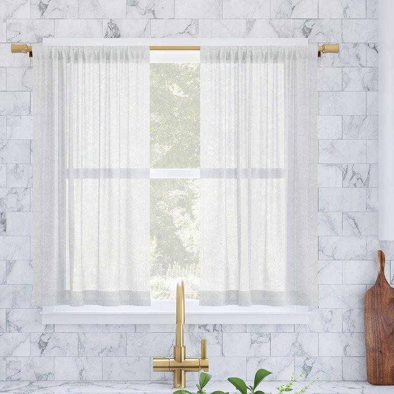 Paire de rideaux de cuisine semi-transparents avec passe-tringle Archaeo Akari, L 56 po x L 36 po, Blanc