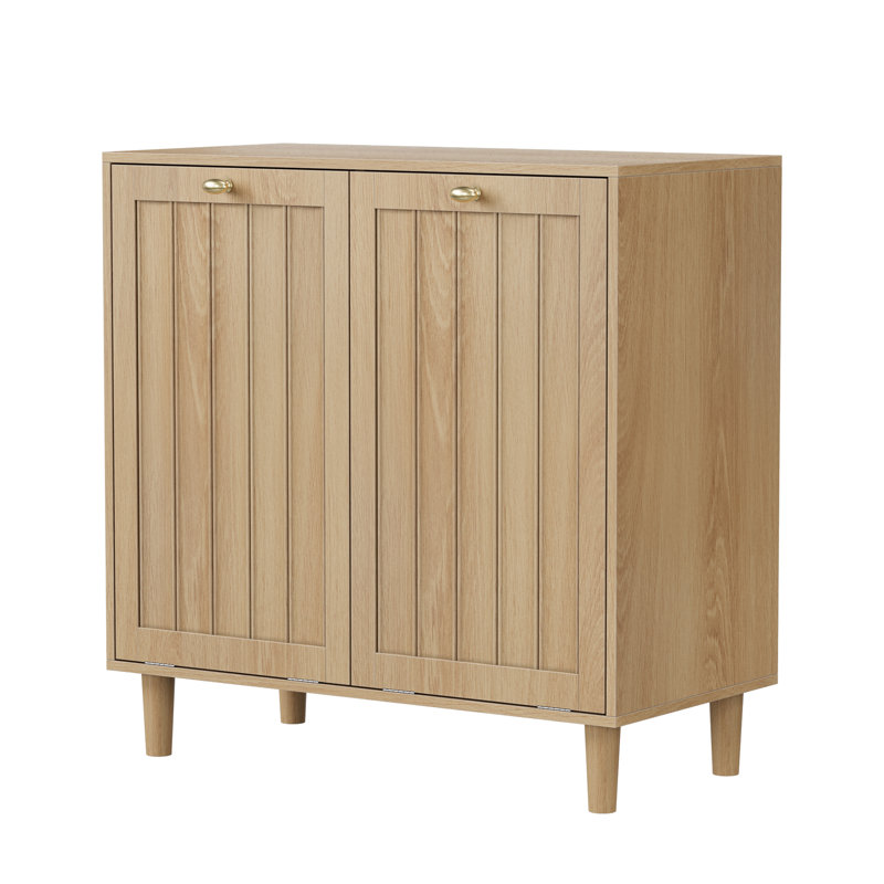 Panier à linge caché avec design minimaliste moderne, bois massif, finition chêne