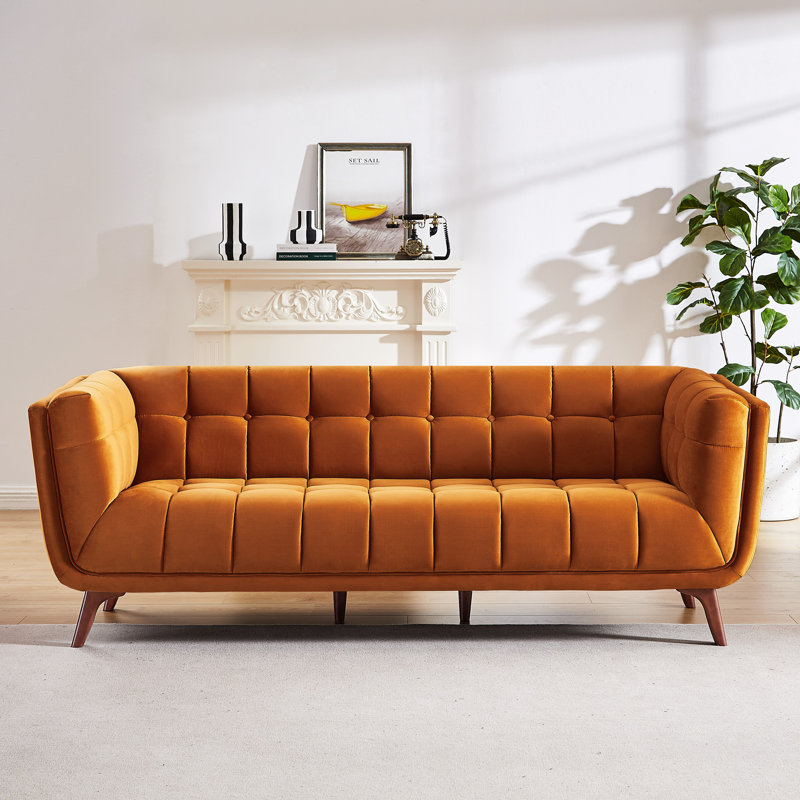Ardrie 85.8'' Upholstered Sofa, Burnt Orange Velvet