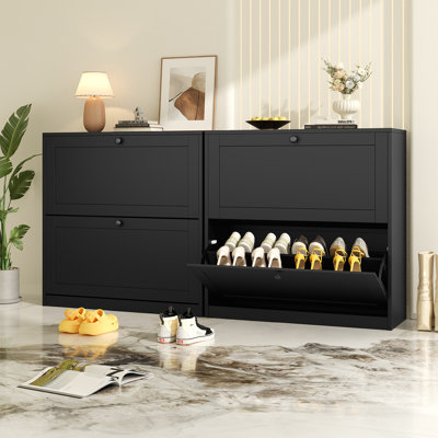 Armoire de rangement pour chaussures Haven Ato avec 2 tiroirs rabattables et tablette réglable, pour le vestibule, le couloir et le salon