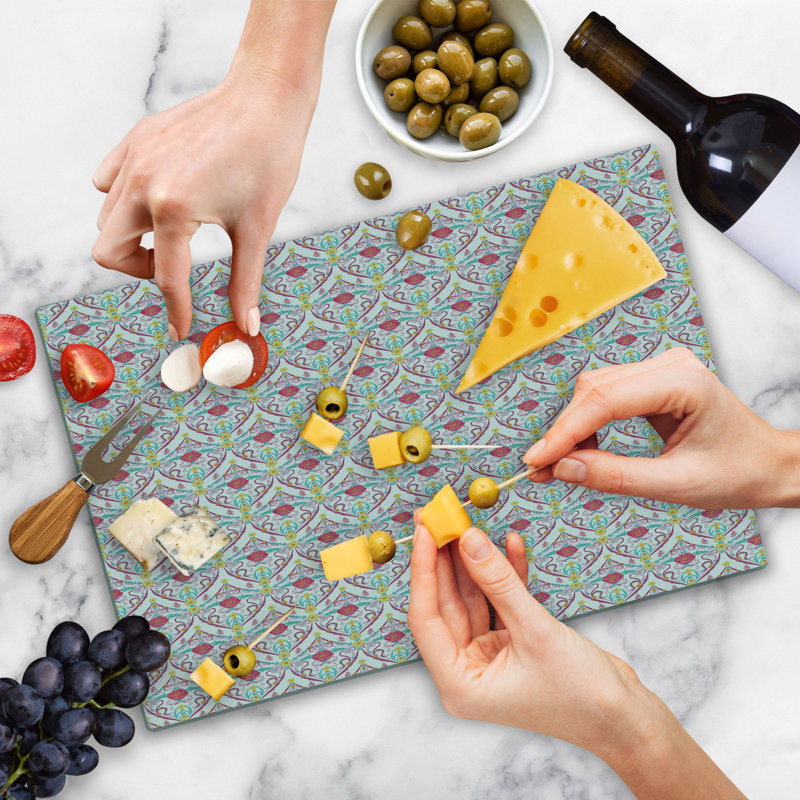 Ambesonne Boho Cutting Board Large Size Exotic Orient  Floral Pattern Multicolor