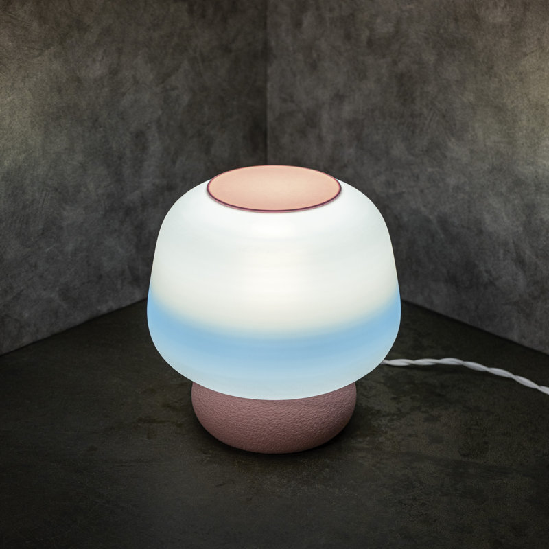 Mushroom 10" Modern Classic Plant-Based PLA 3D Printed Dimmable LED Table Lamp, Light Pink, Blue/White