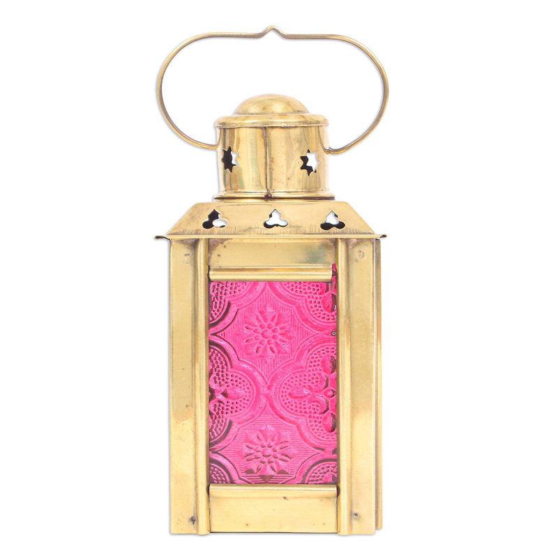 5.25'' H Glass Tabletop Tealight Holder with Candle Included, Pink