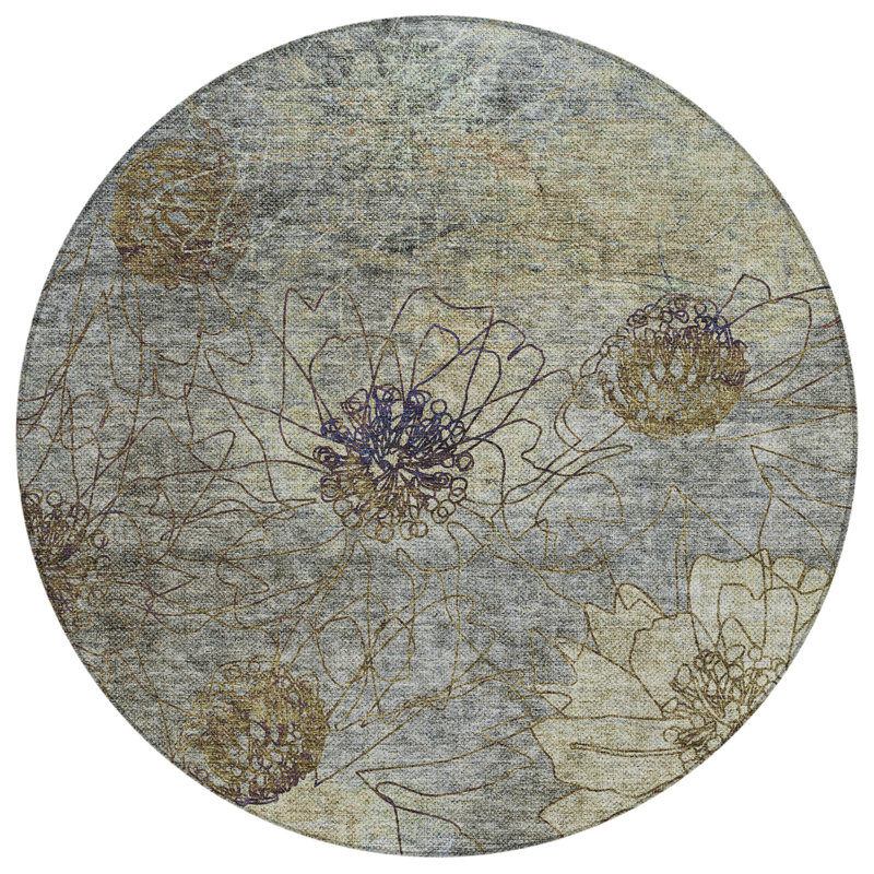 Machine Washable Indoor/Outdoor Leavittsburg ACN2235 Floral Rug, Round 8'