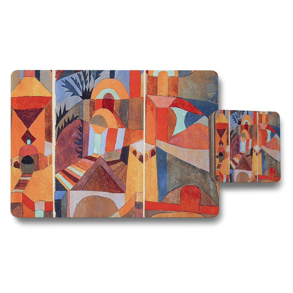 Abstract Geometric Placemats And Coaster Set For Dining Table
