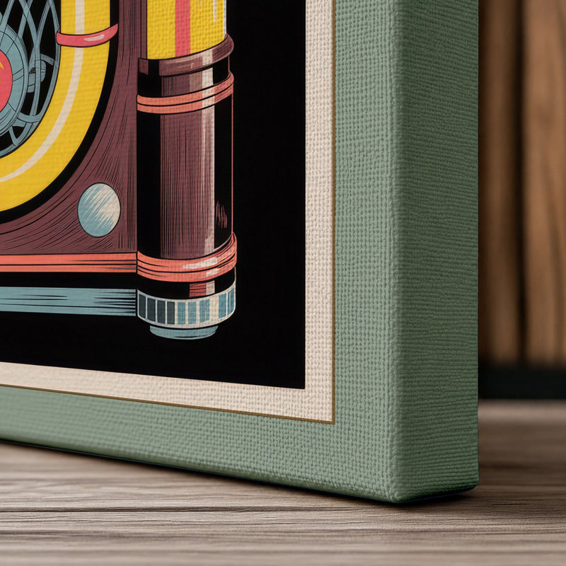 Golden Jukebox Art Deco 1 Piece Wrapped Canvas Wall Art, 30x20 - 76.2 x 50.8 cm, Sage Border